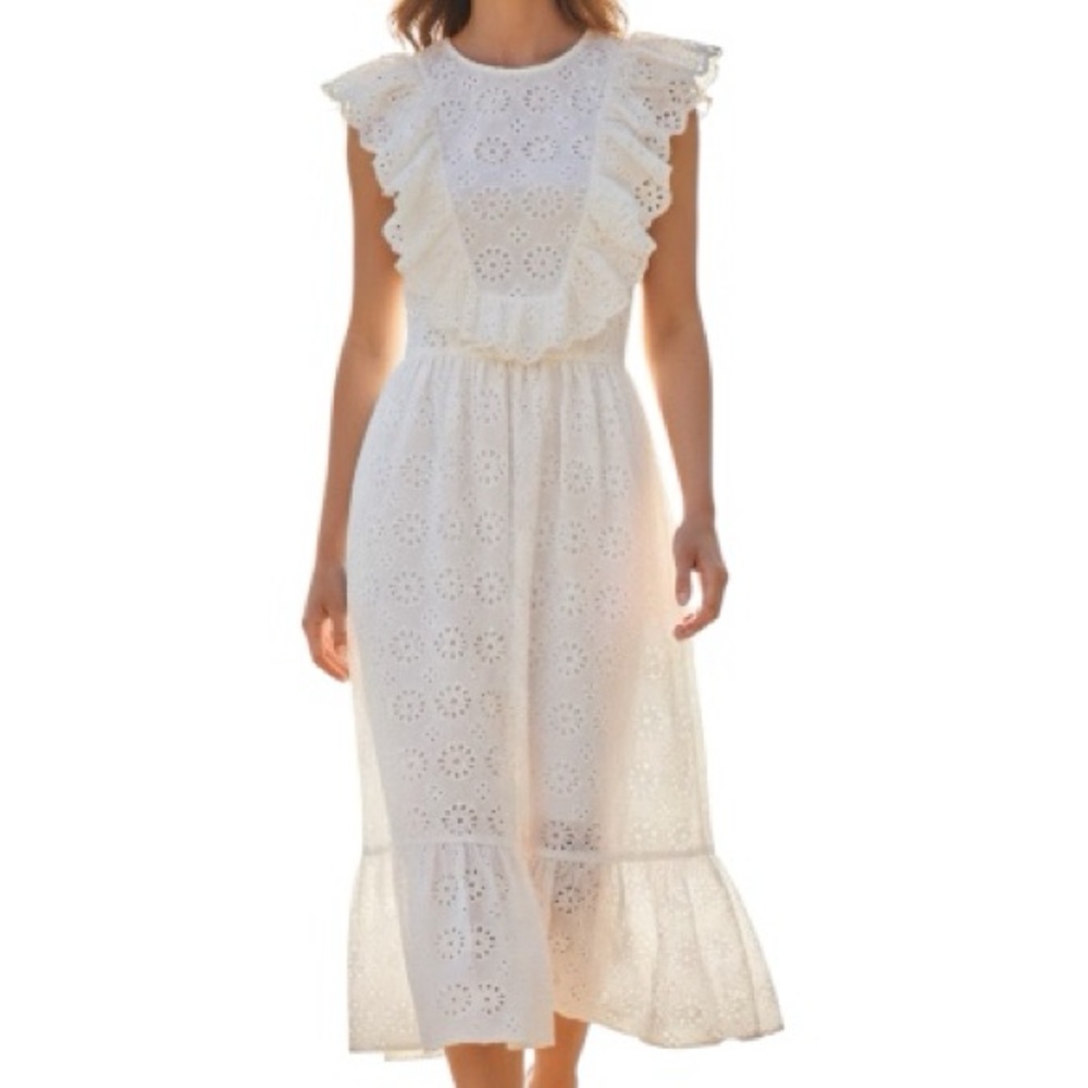 Zara White Ruffle Midi Dress